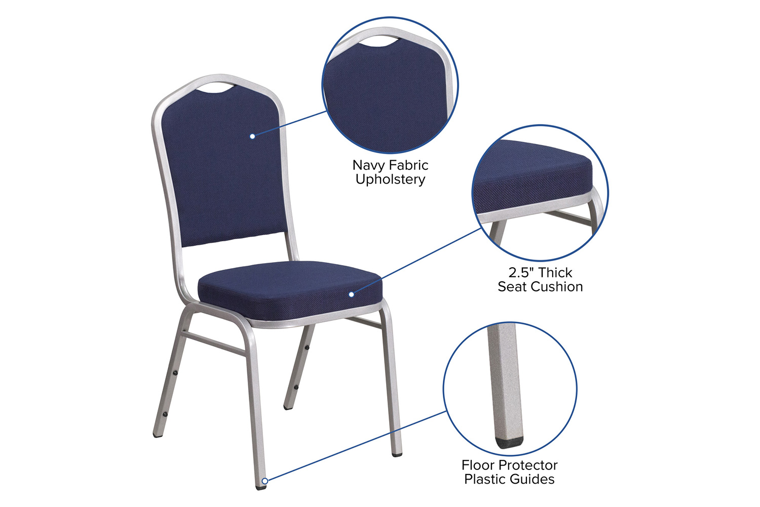 BLNK HERCULES Series Fabric Crown Back Stacking Banquet Chair with Silver Frame - Navy