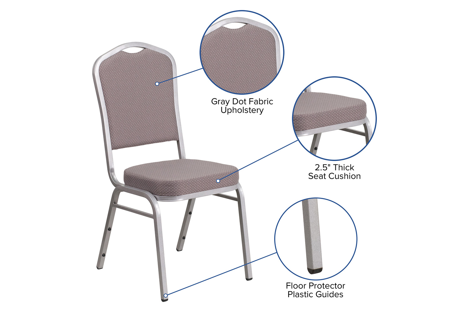 BLNK HERCULES Series Fabric Crown Back Stacking Banquet Chair with Silver Frame - Gray