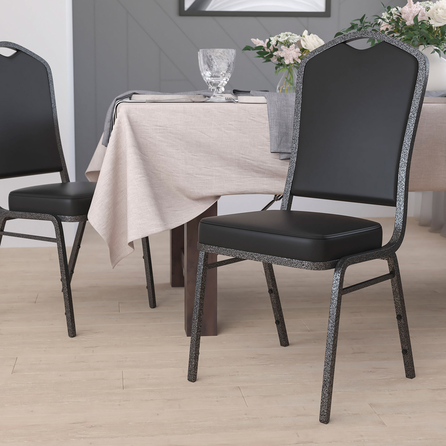 BLNK - HERCULES Series Vinyl Crown Back Stacking Banquet Chair with Silver Vein Frame