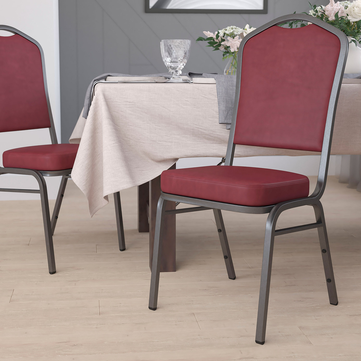 BLNK - HERCULES Series Vinyl Crown Back Stacking Banquet Chair with Silver Vein Frame