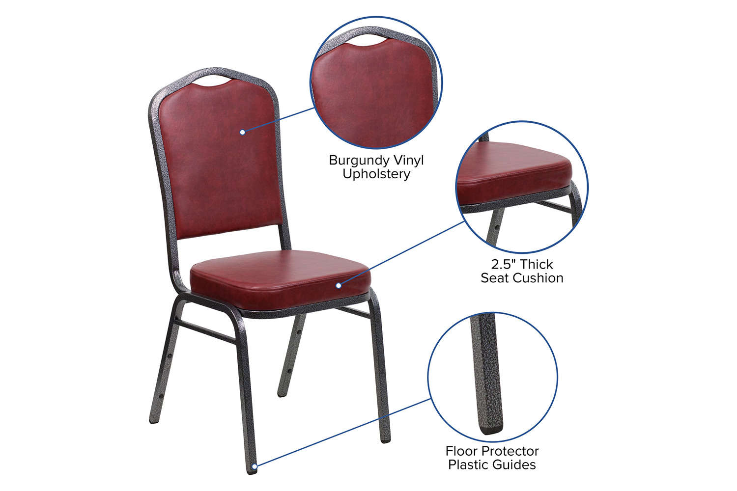 BLNK HERCULES Series Vinyl Crown Back Stacking Banquet Chair with Silver Vein Frame - Burgundy