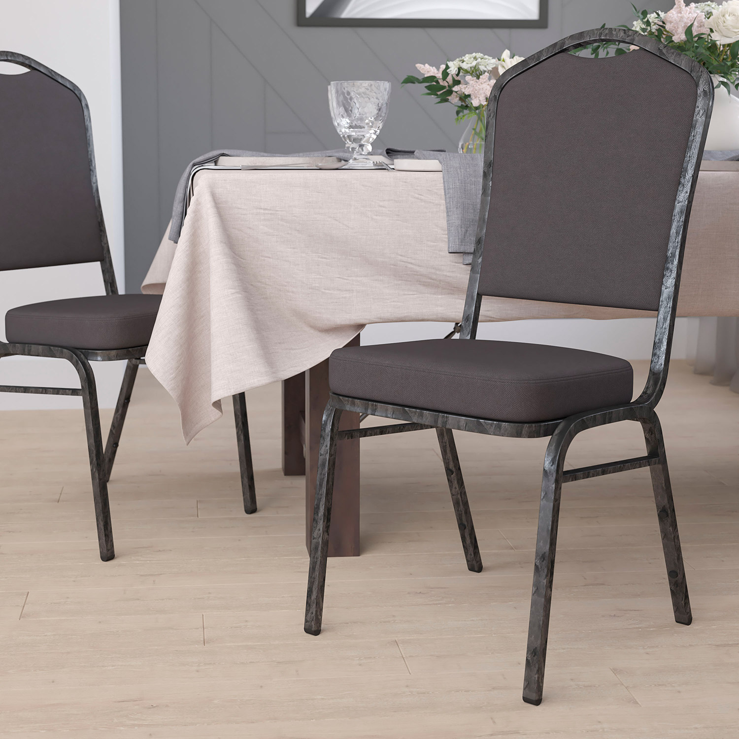 BLNK - HERCULES Series Fabric Crown Back Stacking Banquet Chair with Silver Vein Frame
