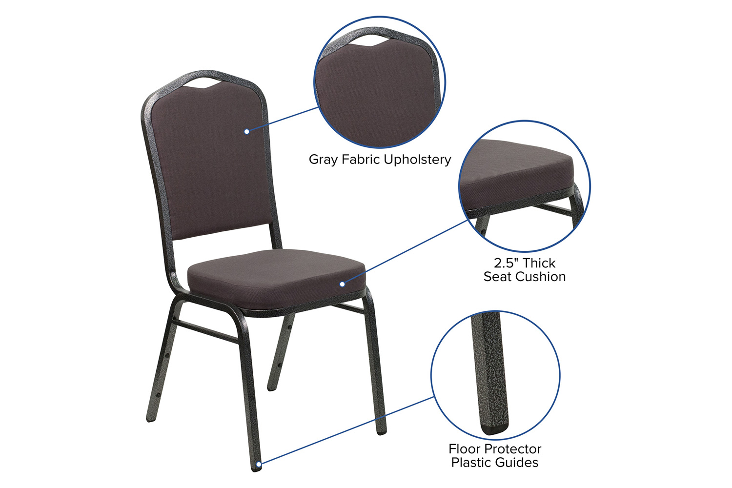 BLNK HERCULES Series Fabric Crown Back Stacking Banquet Chair with Silver Vein Frame - Gray
