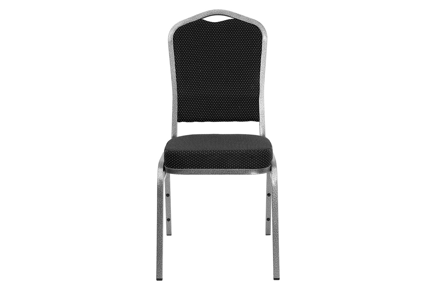 BLNK HERCULES Series Fabric Crown Back Stacking Banquet Chair with Silver Vein Frame - Black Dot Patterned