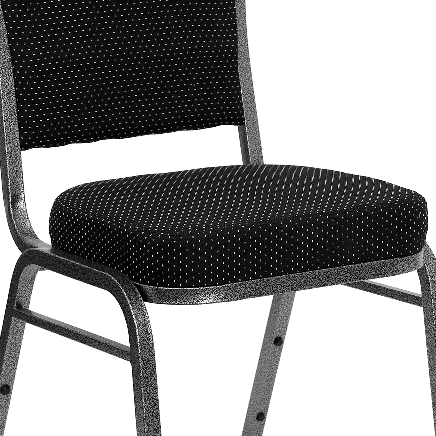 BLNK HERCULES Series Fabric Crown Back Stacking Banquet Chair with Silver Vein Frame - Black Dot Patterned