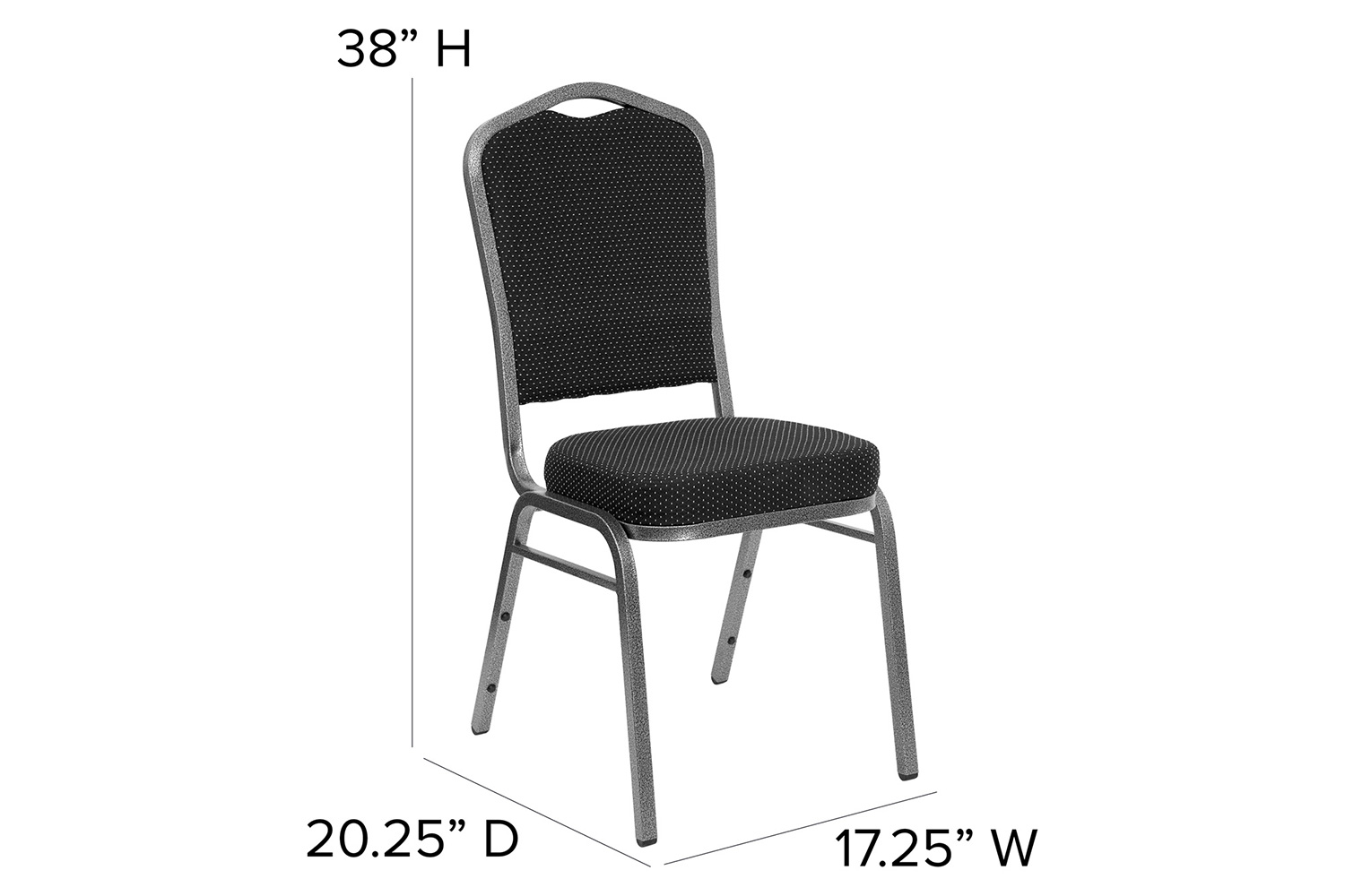 BLNK HERCULES Series Fabric Crown Back Stacking Banquet Chair with Silver Vein Frame - Black Dot Patterned