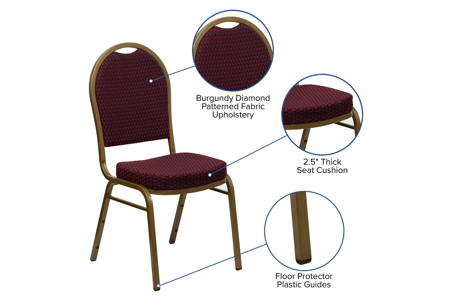 BLNK HERCULES Series Fabric Dome Back Stacking Banquet Chair with Gold Frame - Burgundy Patterned