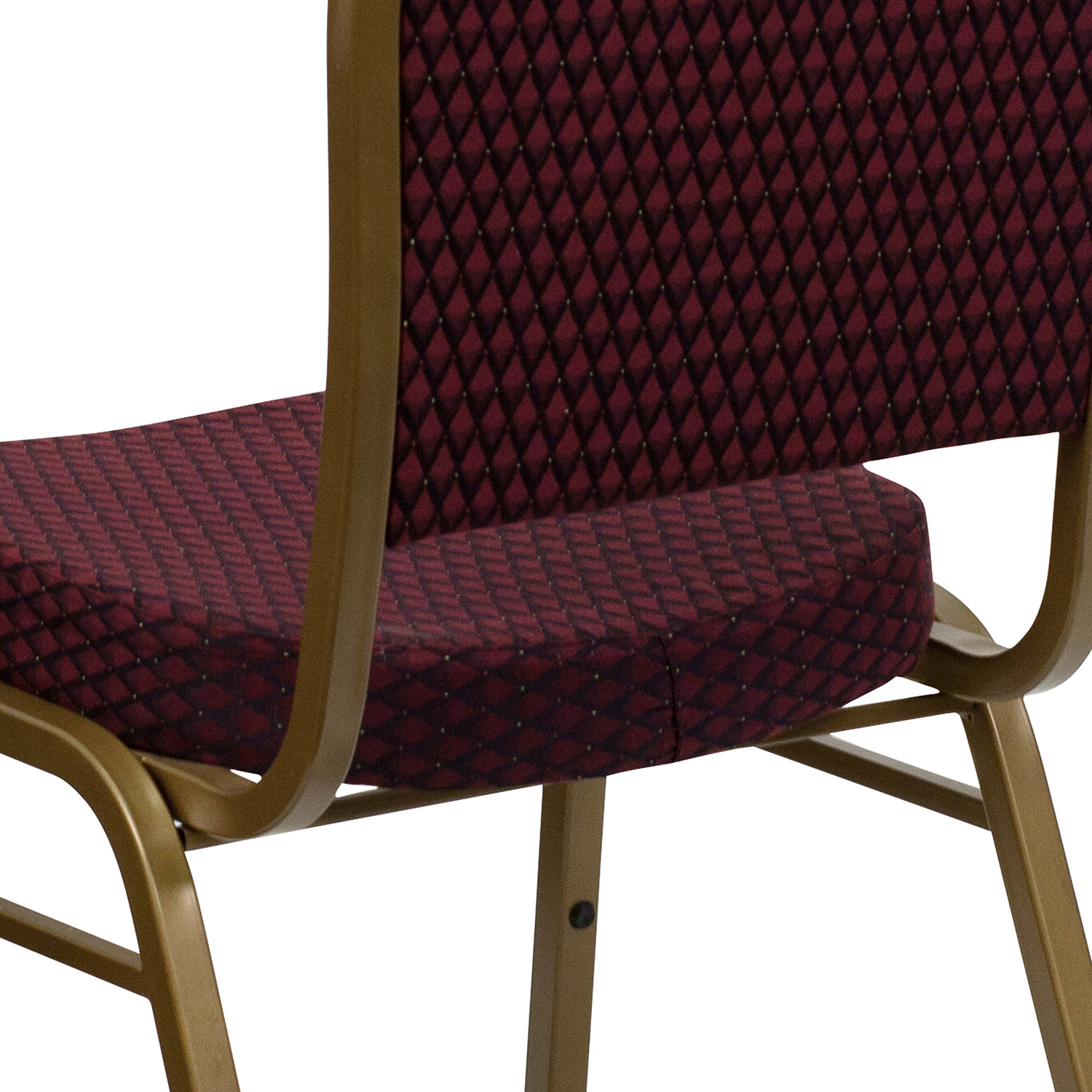 BLNK HERCULES Series Fabric Dome Back Stacking Banquet Chair with Gold Frame - Burgundy Patterned