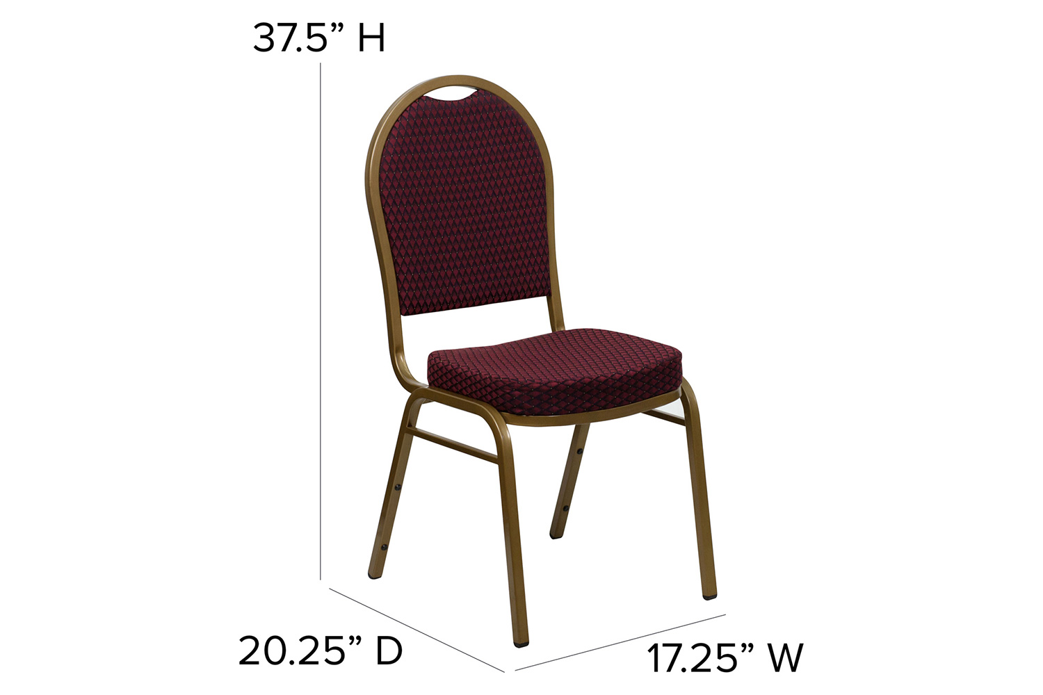BLNK HERCULES Series Fabric Dome Back Stacking Banquet Chair with Gold Frame - Burgundy Patterned