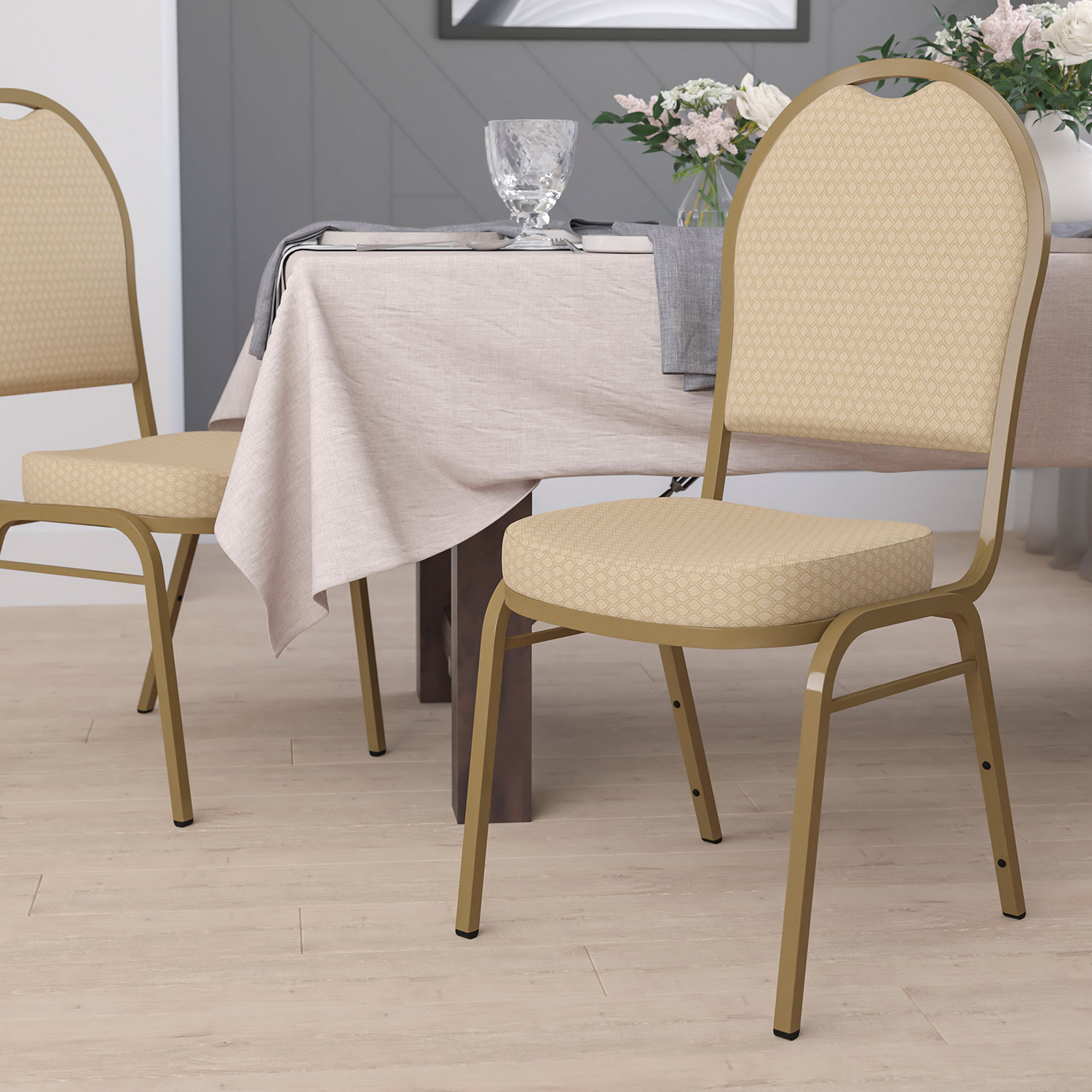 BLNK - HERCULES Series Fabric Dome Back Stacking Banquet Chair with Gold Frame