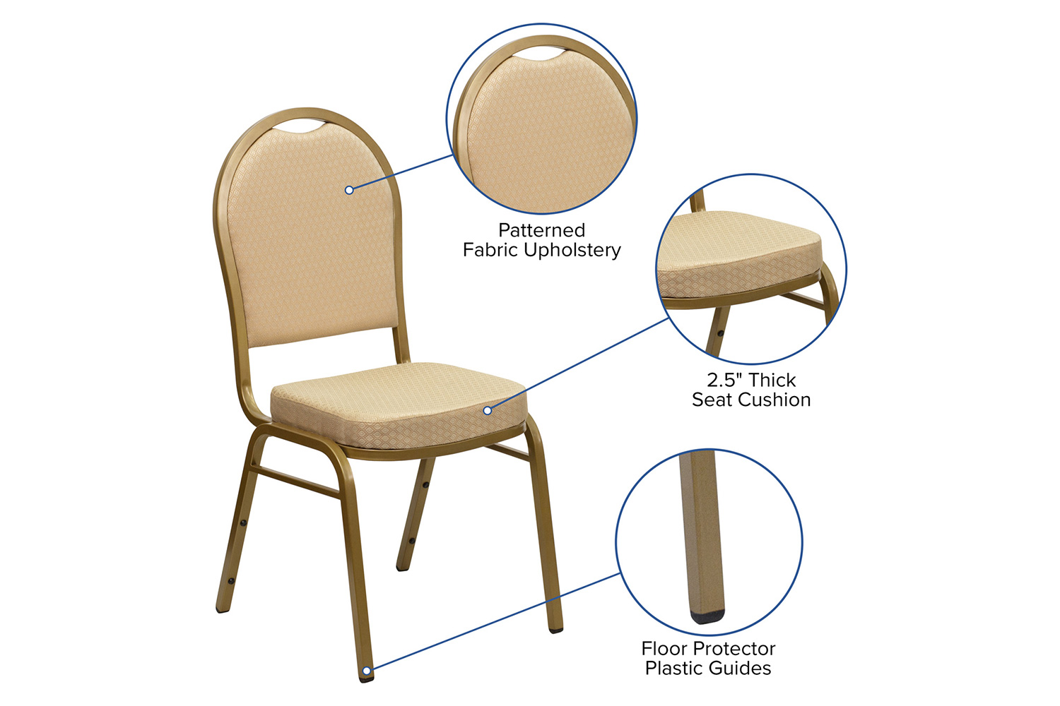 BLNK HERCULES Series Fabric Dome Back Stacking Banquet Chair with Gold Frame - Beige Patterned