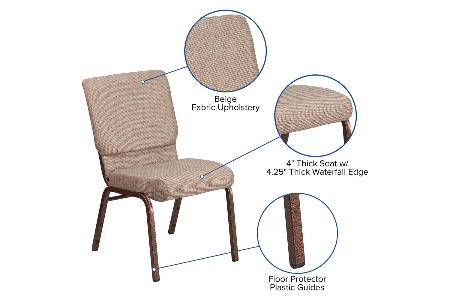 BLNK HERCULES Series Fabric Stacking Church Chair with Copper Vein Frame - Beige