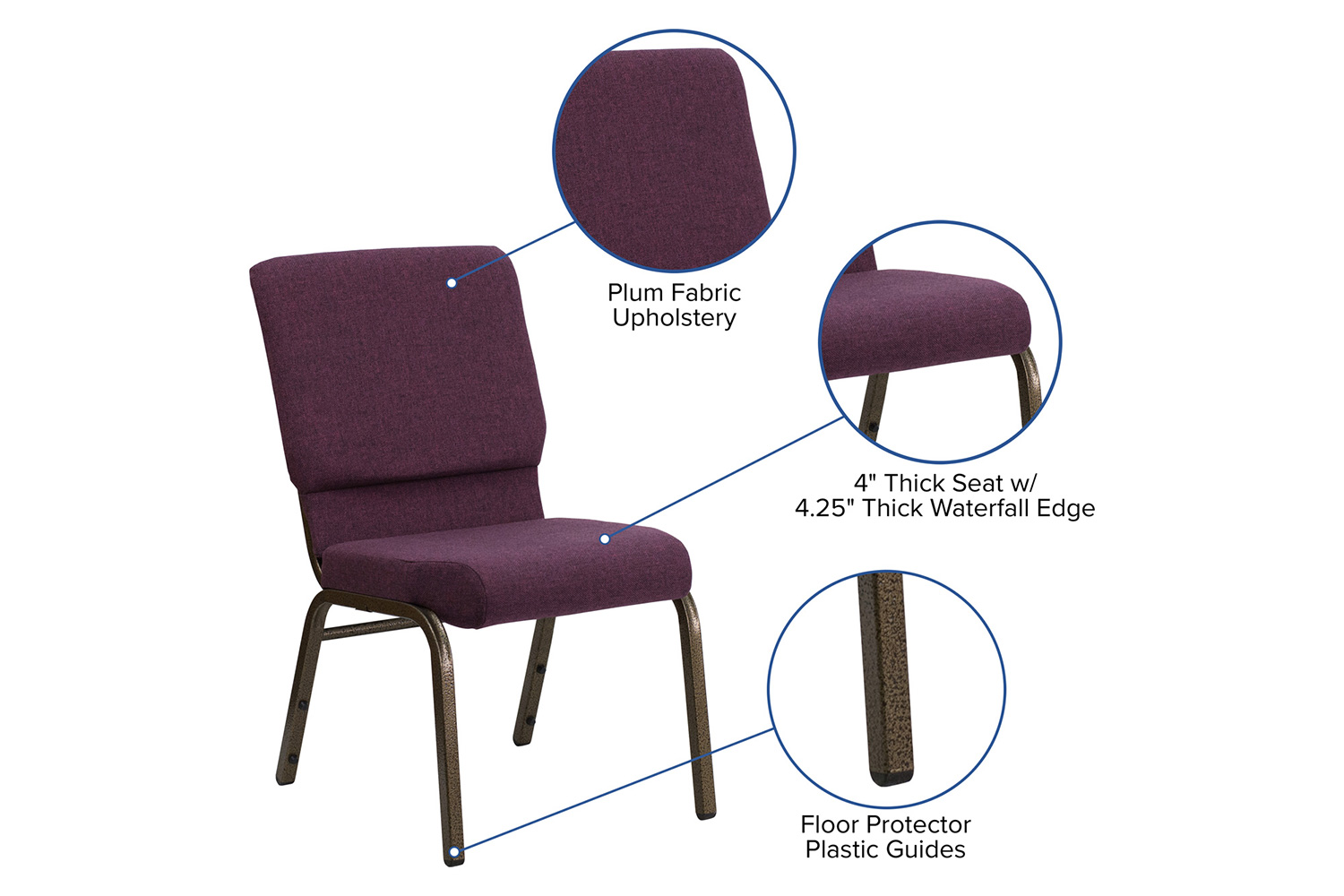 BLNK HERCULES Series Fabric Stacking Church Chair with Gold Vein Frame - Plum