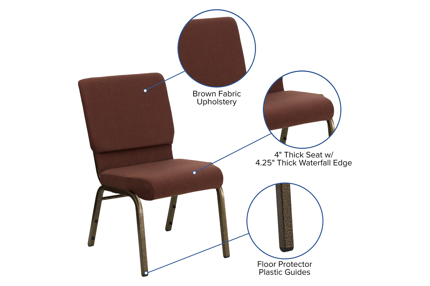 BLNK HERCULES Series Fabric Stacking Church Chair with Gold Vein Frame - Brown