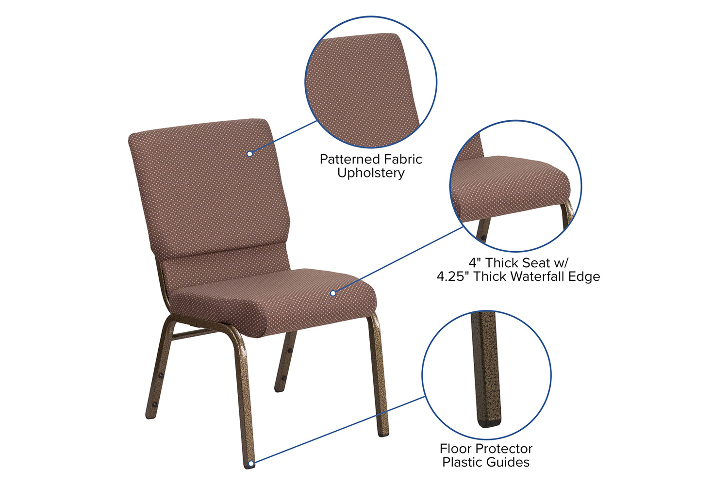 BLNK HERCULES Series Fabric Stacking Church Chair with Gold Vein Frame - Brown Dot