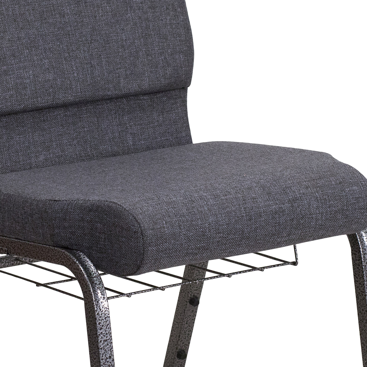 BLNK HERCULES Series Fabric Church Chair with Book Rack and Silver Vein Frame - Dark Gray