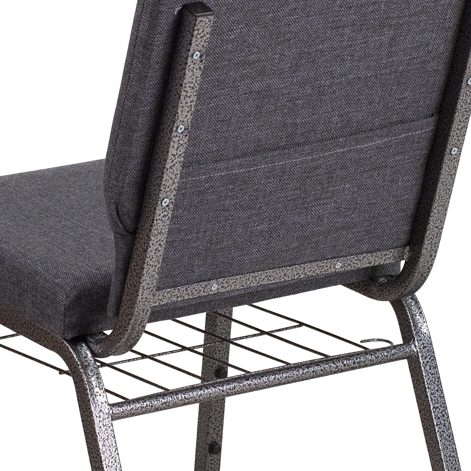 BLNK HERCULES Series Fabric Church Chair with Book Rack and Silver Vein Frame - Dark Gray