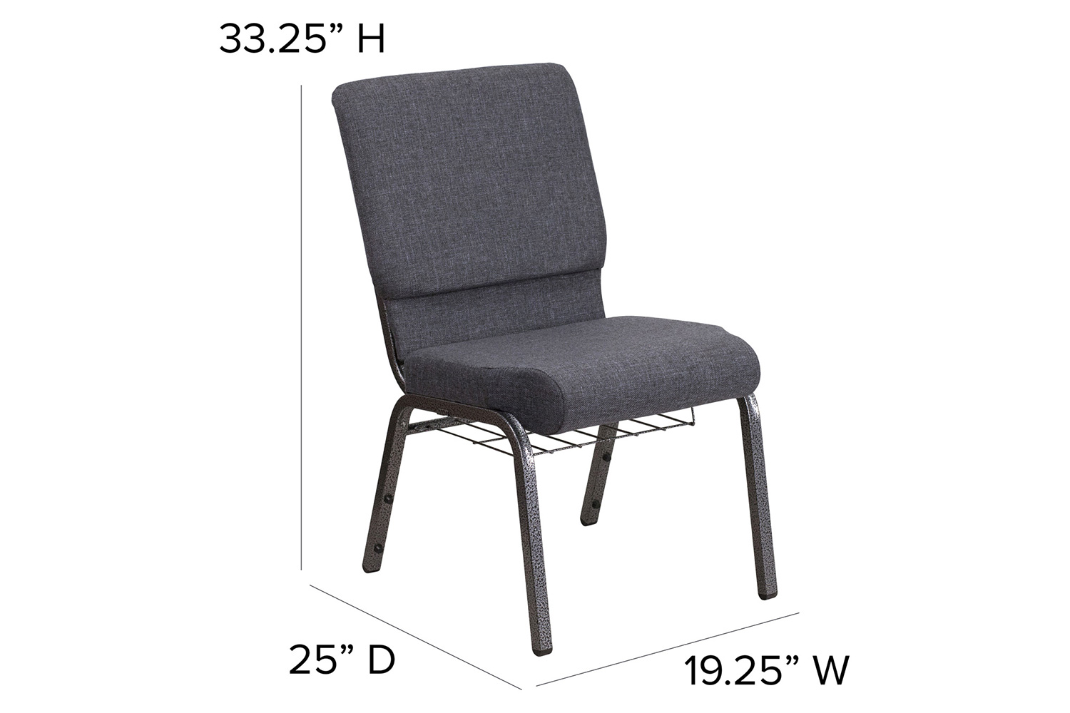 BLNK HERCULES Series Fabric Church Chair with Book Rack and Silver Vein Frame - Dark Gray