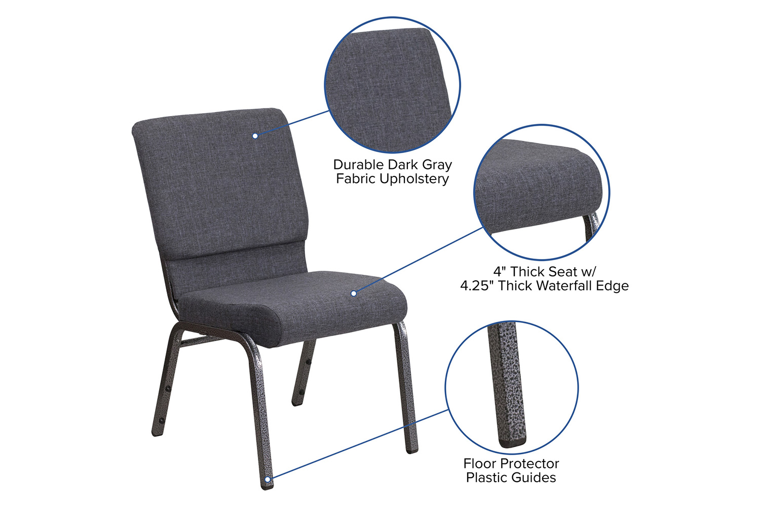BLNK HERCULES Series Fabric Stacking Church Chair with Silver Vein Frame - Dark Gray