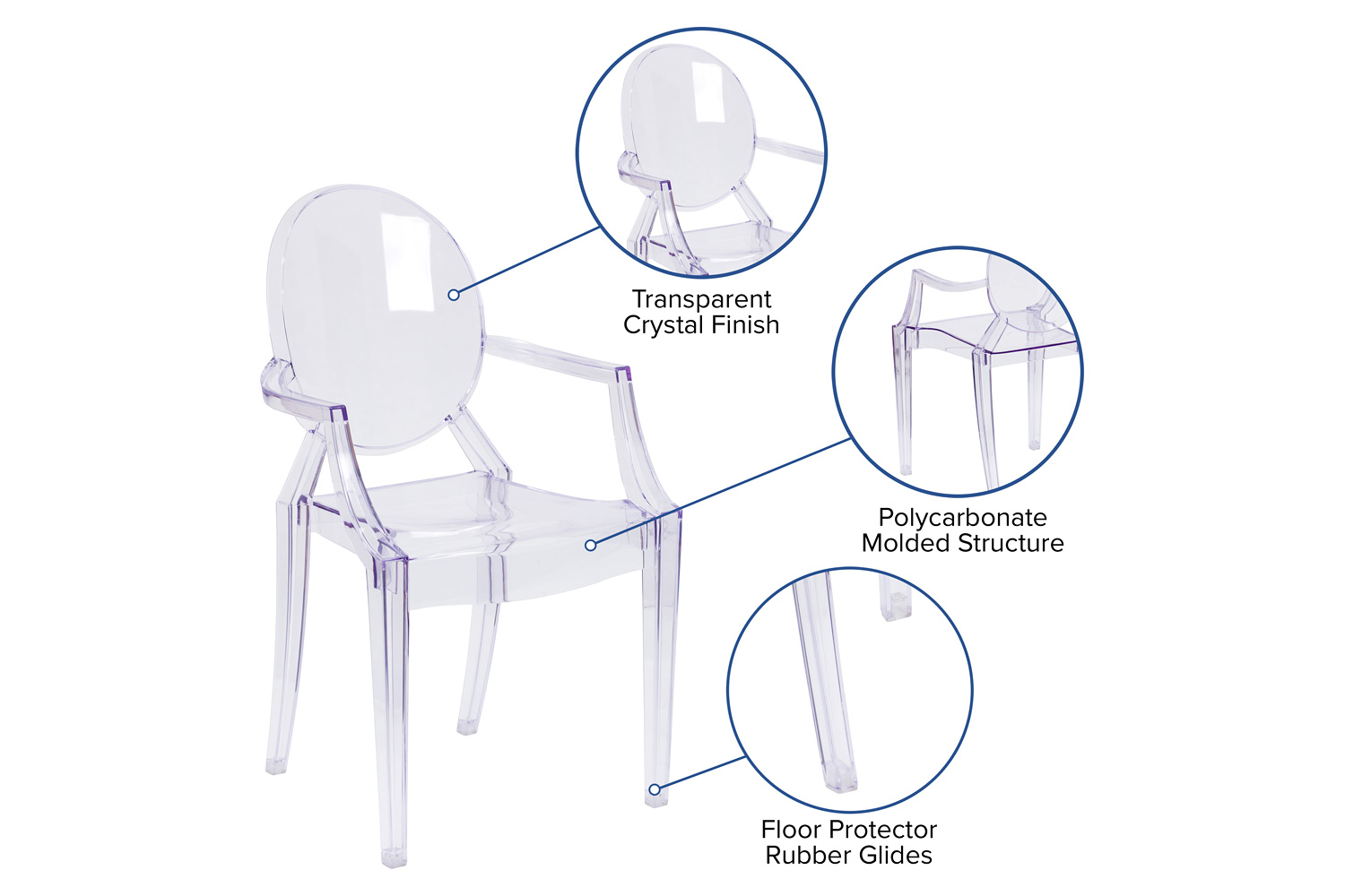 BLNK - Shirley Ghost Chair with Arms in Transparent Crystal