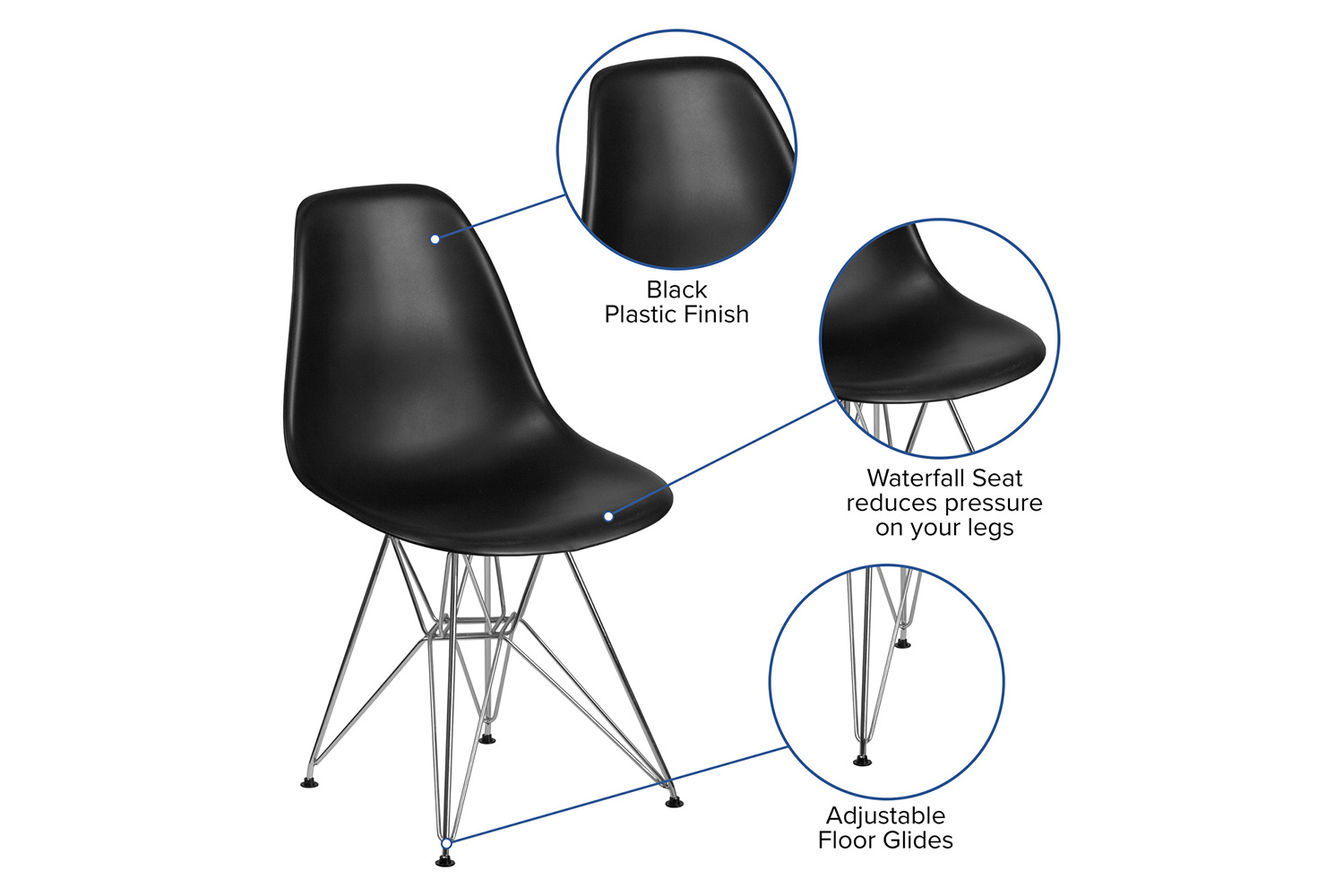 BLNK Elon Series Plastic Chair with Chrome Base - Black