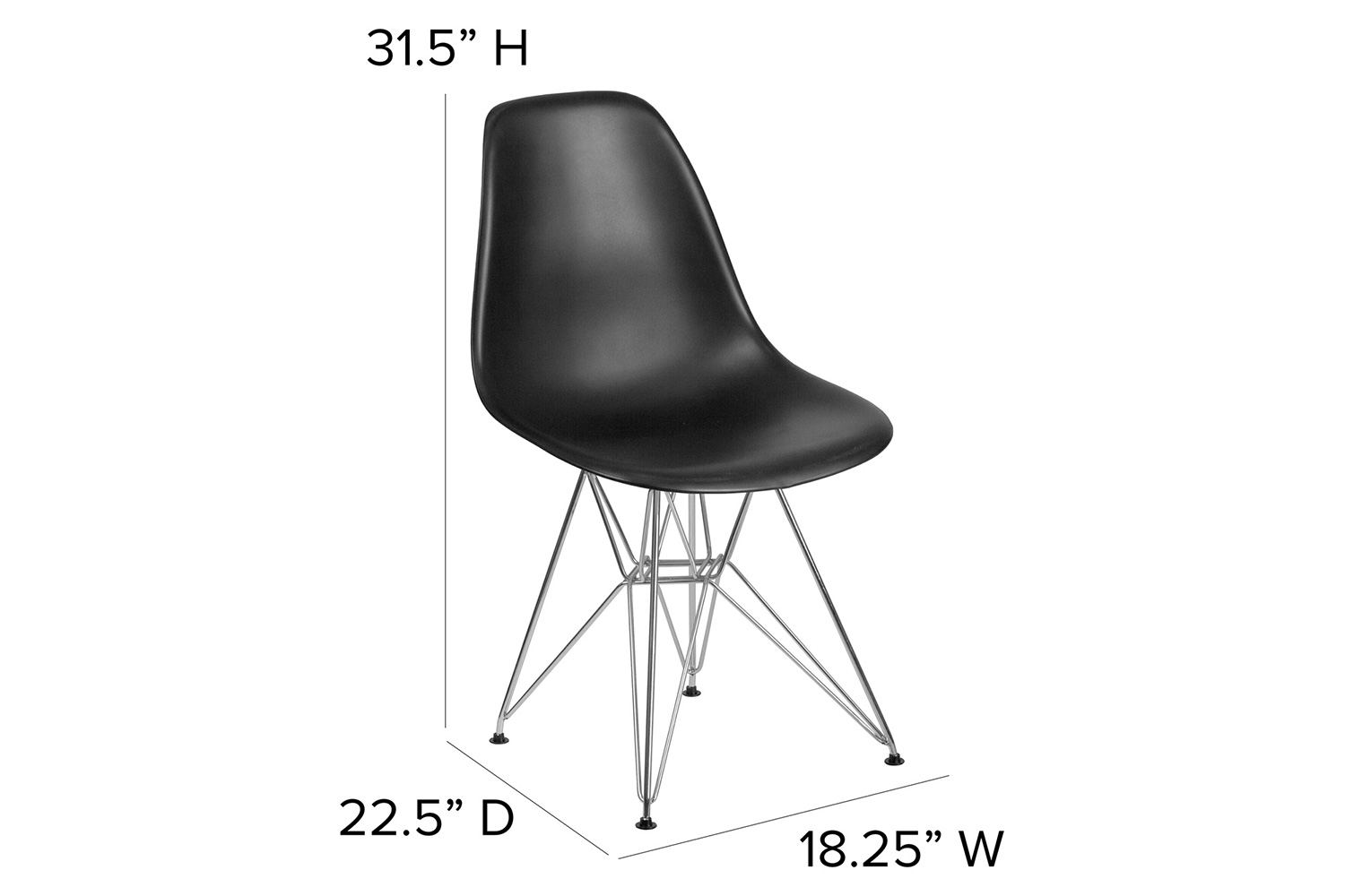 BLNK Elon Series Plastic Chair with Chrome Base - Black