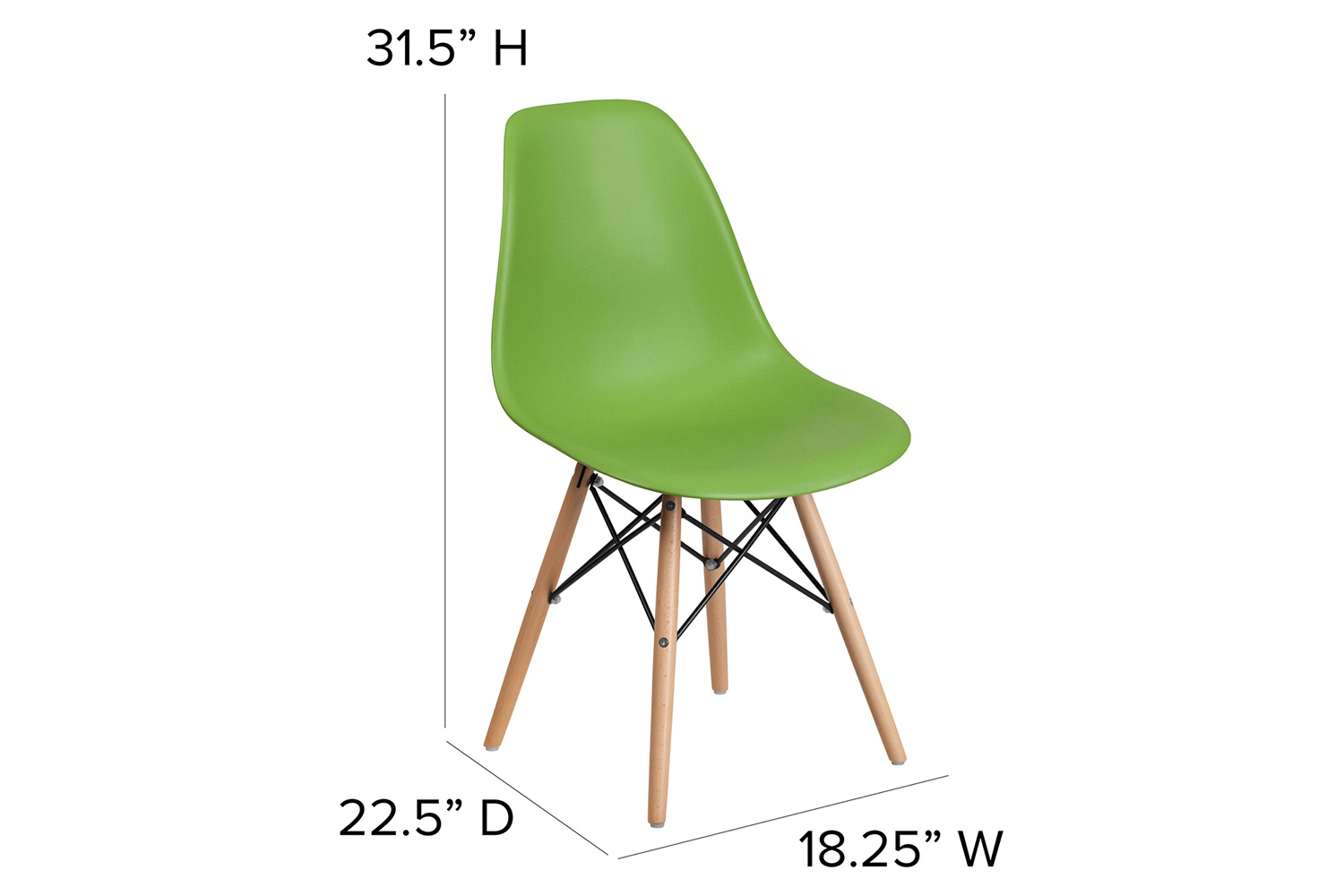 BLNK Elon Series Plastic Chair with Wooden Legs - Green