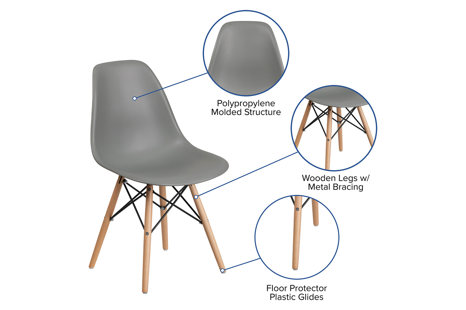 BLNK Elon Series Plastic Chair with Wooden Legs - Moss Gray