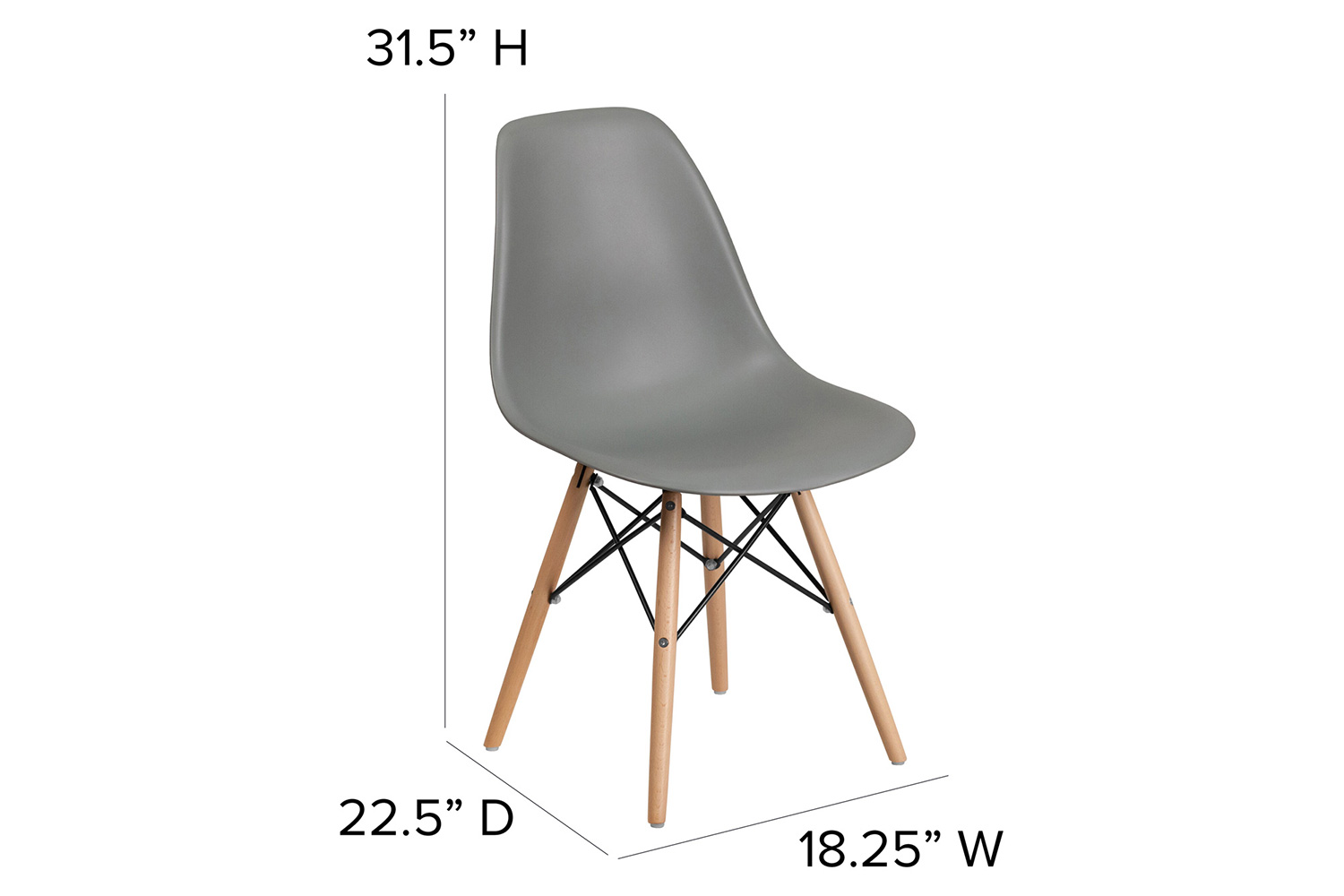BLNK Elon Series Plastic Chair with Wooden Legs - Moss Gray