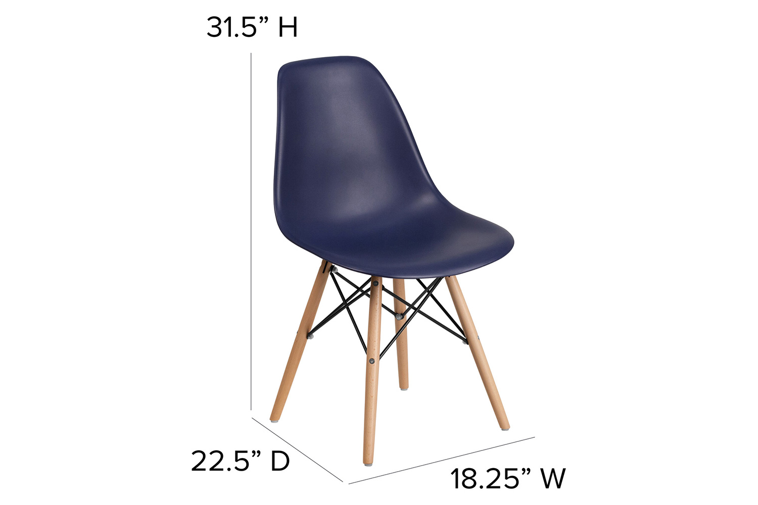 BLNK Elon Series Plastic Chair with Wooden Legs - Navy