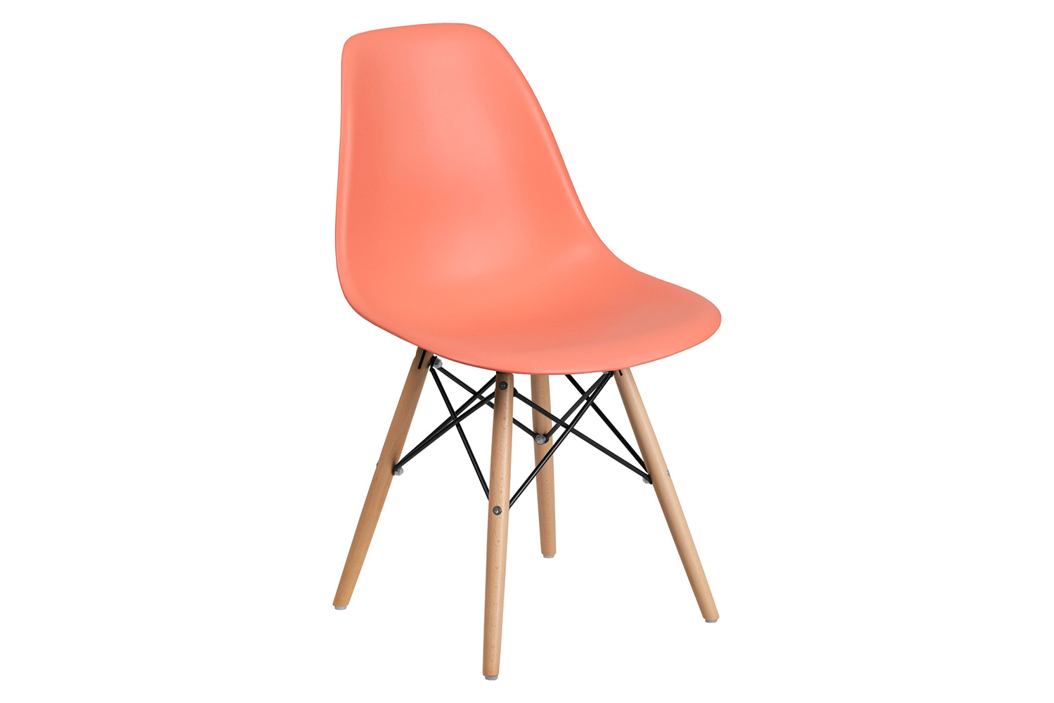 BLNK Elon Series Plastic Chair with Wooden Legs - Peach