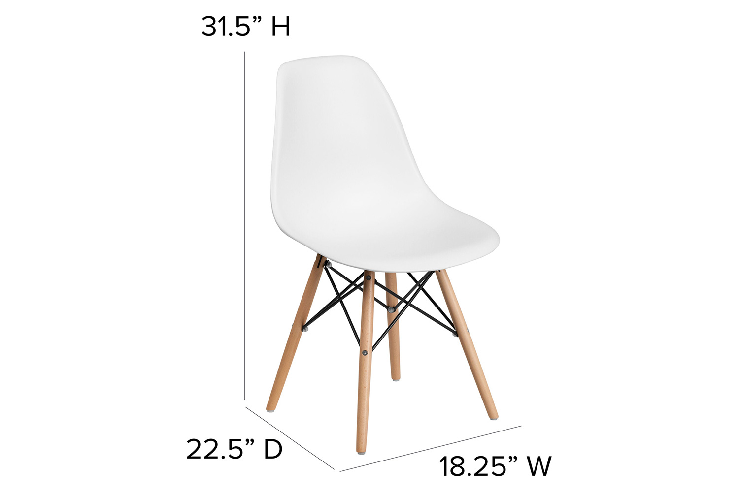 BLNK Elon Series Plastic Chair with Wooden Legs - White