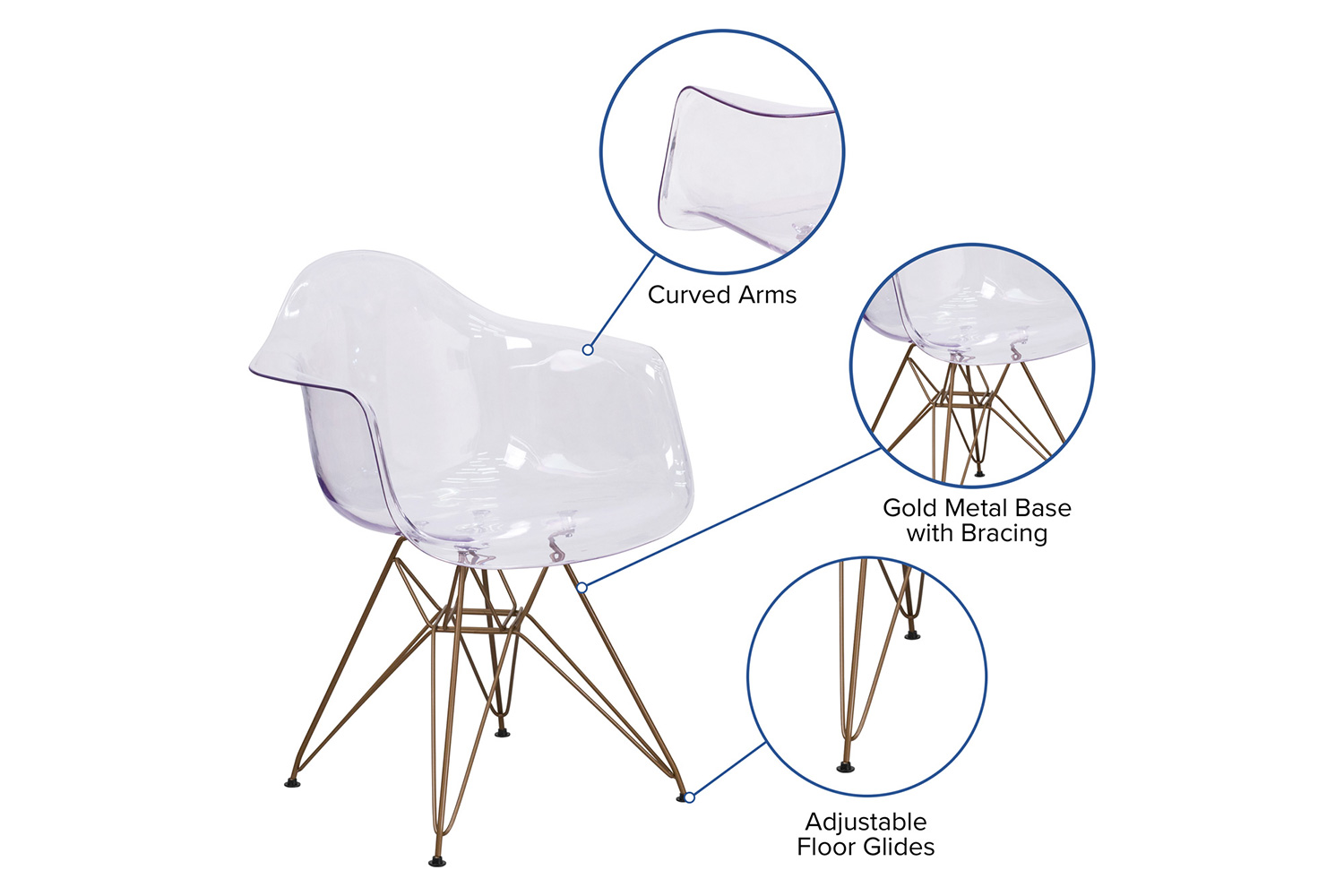 BLNK - Alonza Series Transparent Side Chair with Gold Base