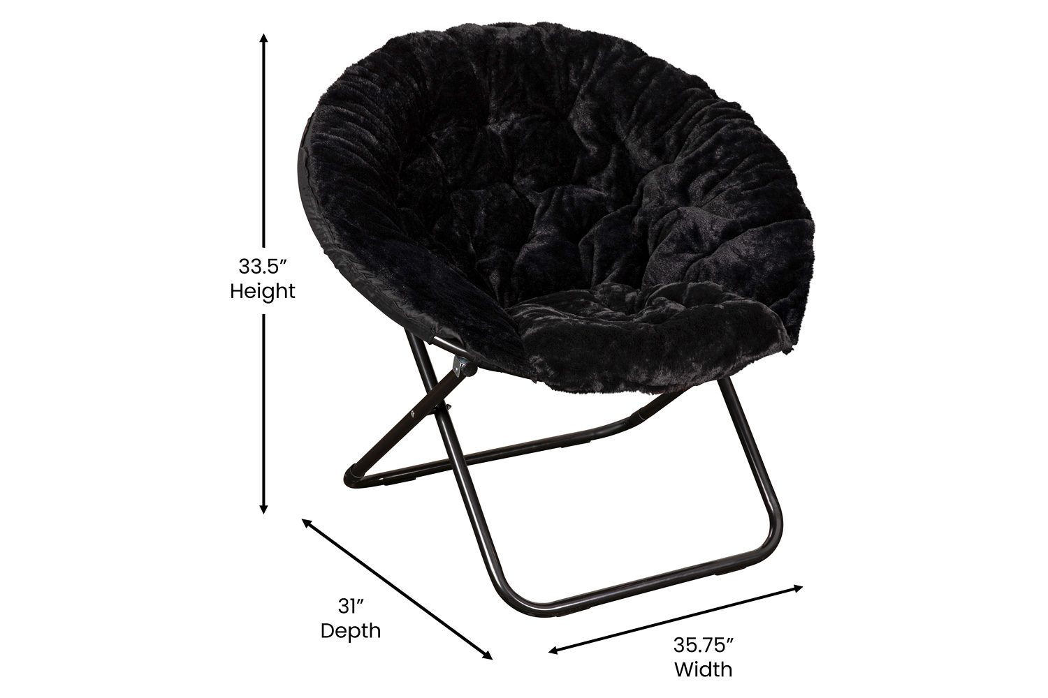 BLNK Gwen Faux Fur Oversize Portable Folding Saucer Moon Chair - Black