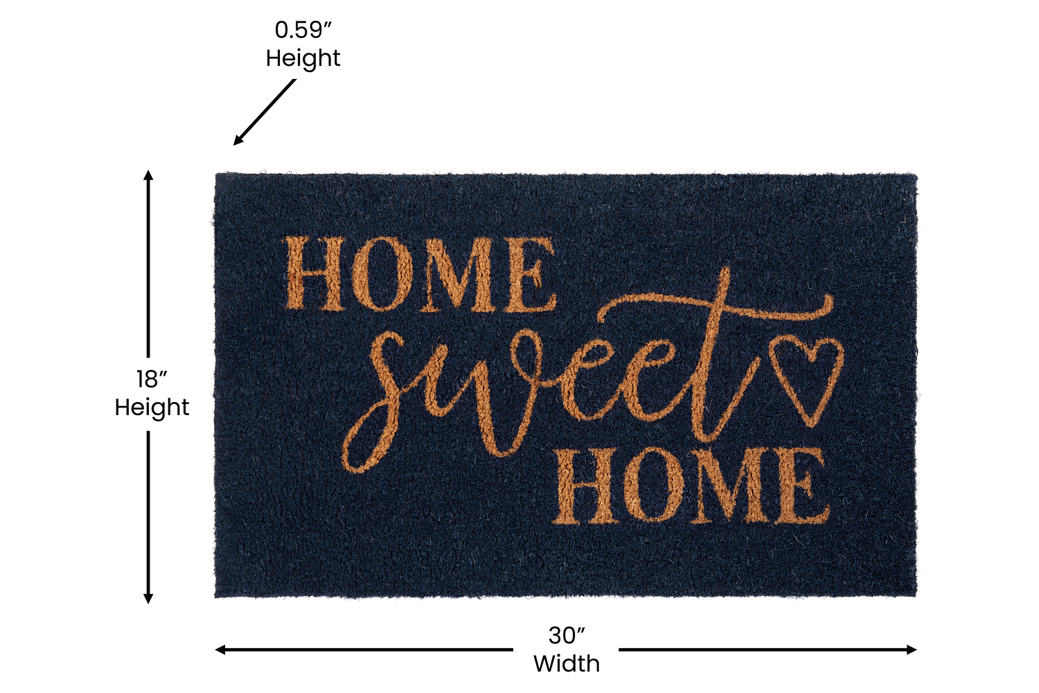 BLNK Harbold Coir Indoor-Outdoor Doormat with Home Sweet Home Message and Non-Slip Backing - Navy