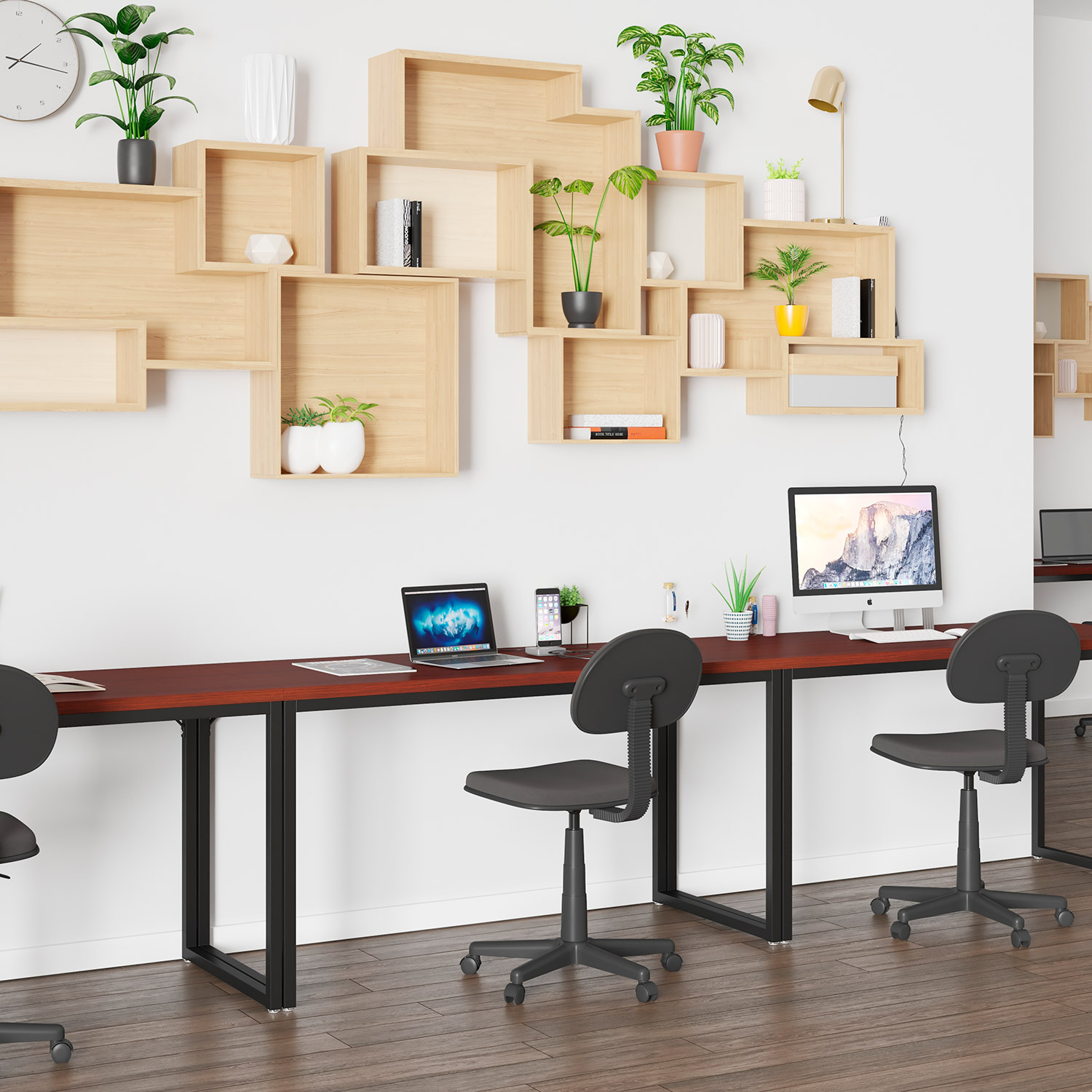 BLNK Kimberly Industrial Style Commercial Computer Desk - Mahogany