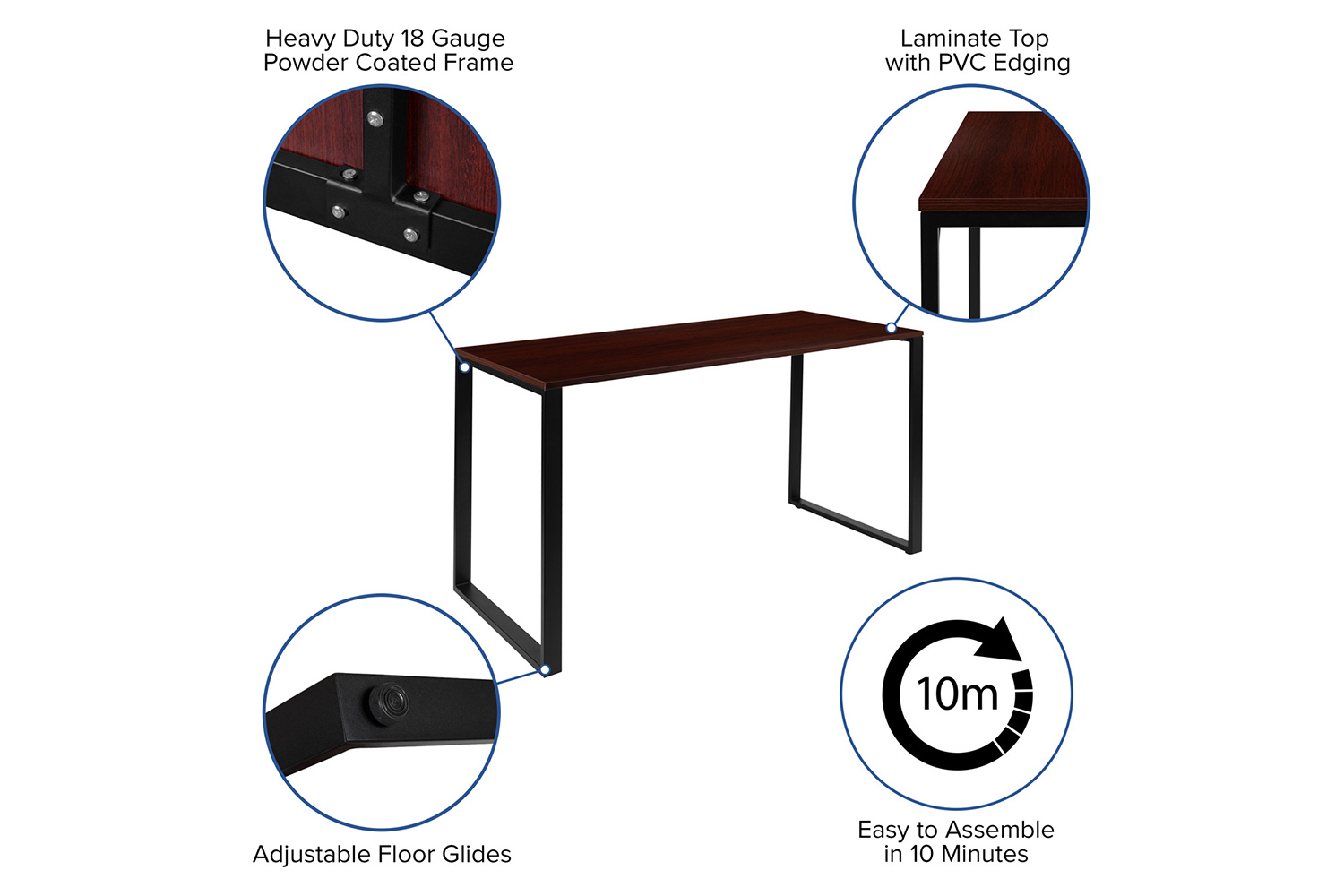 BLNK Kimberly Industrial Style Commercial Computer Desk - Mahogany