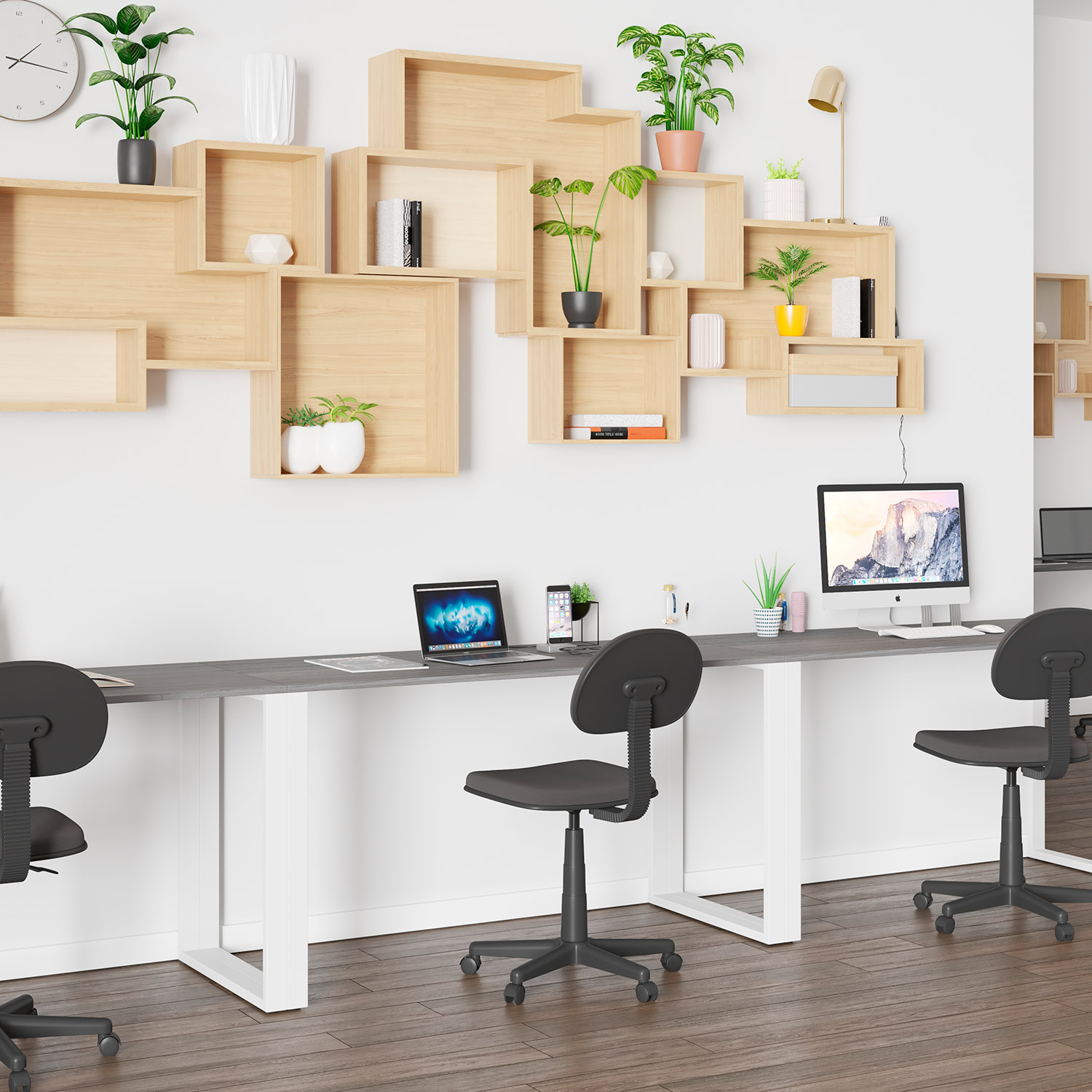 BLNK Kimberly Industrial Style Commercial Computer Desk - Rustic Gray