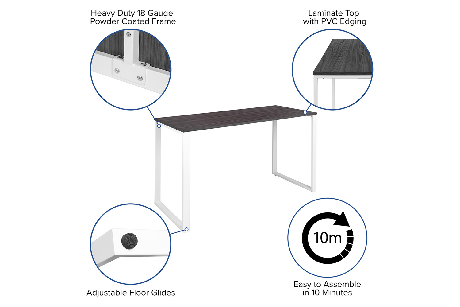 BLNK Kimberly Industrial Style Commercial Computer Desk - Rustic Gray