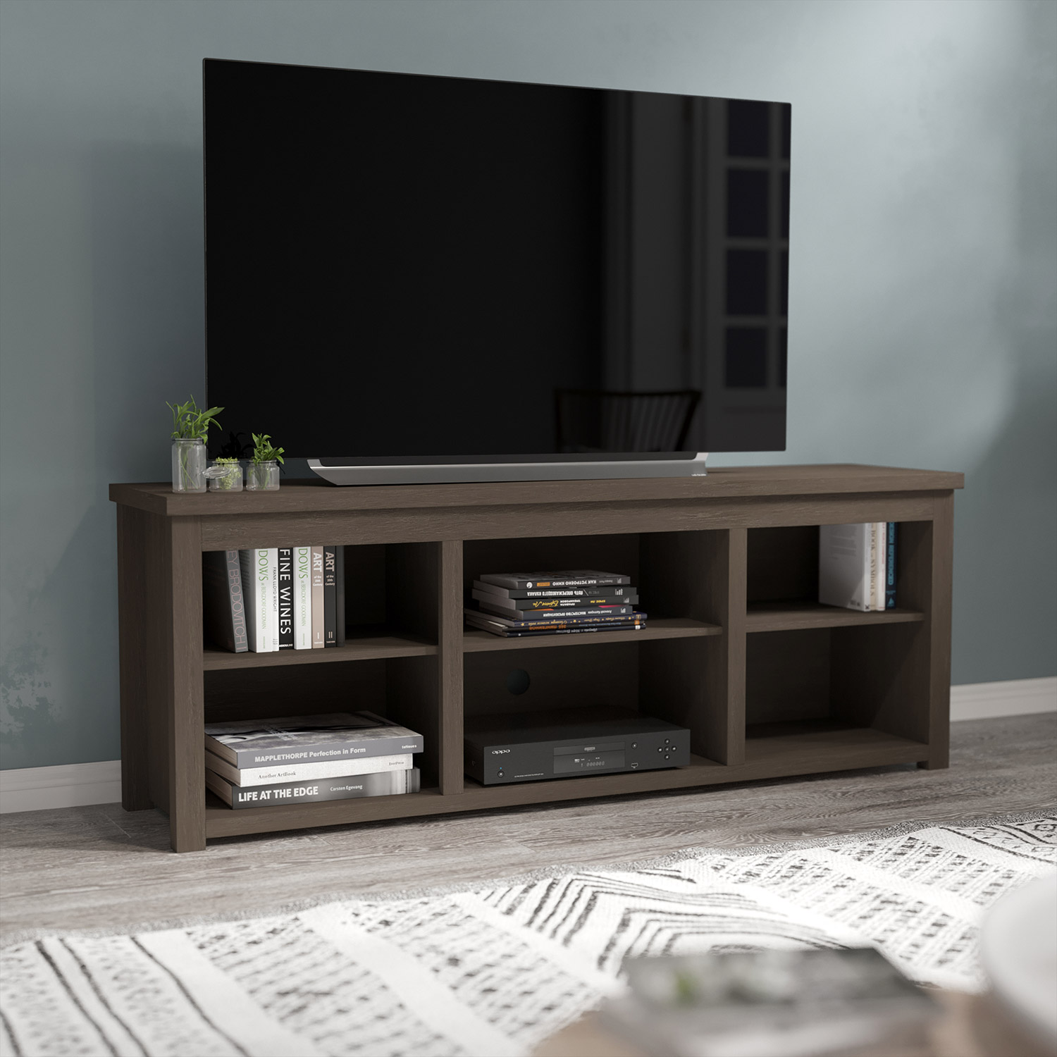 BLNK - Kilead Farmhouse Engineered Wood Framed Media Console TV Stand for up to 80" TVs with Open Storage