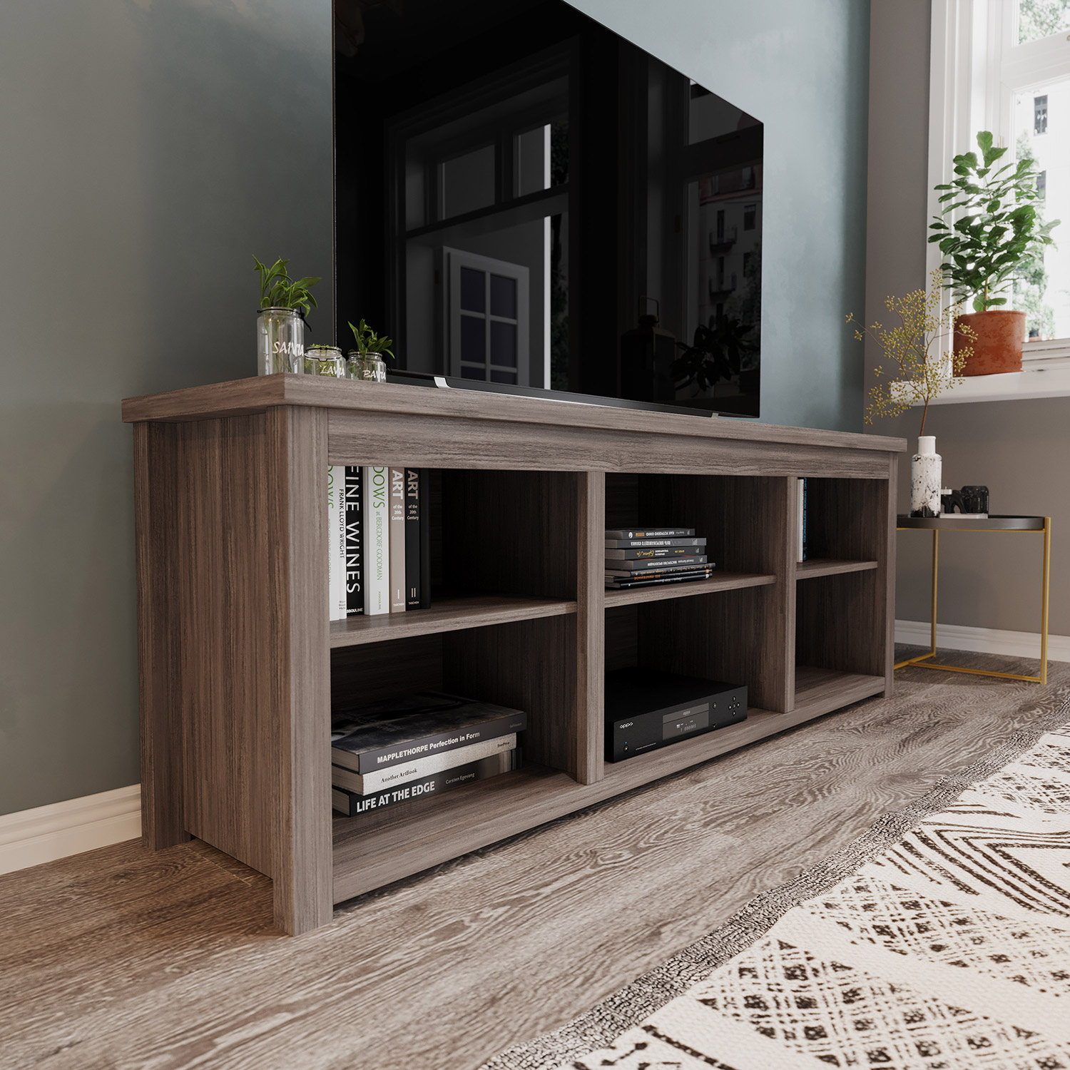 BLNK - Kilead Farmhouse Engineered Wood Framed Media Console TV Stand for up to 80" TVs with Open Storage