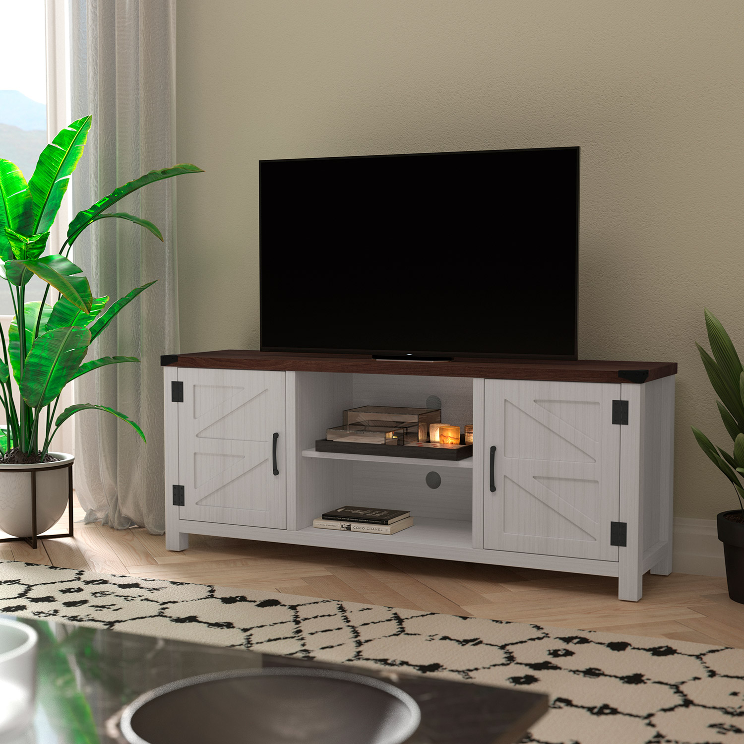 BLNK - Charlotte Modern Farmhouse Barn Door TV Stand for TV's up to 65"