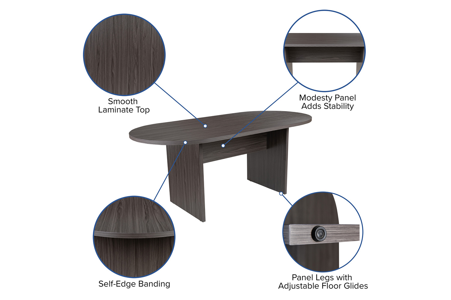 BLNK Jones Oval Conference Table - Rustic Gray