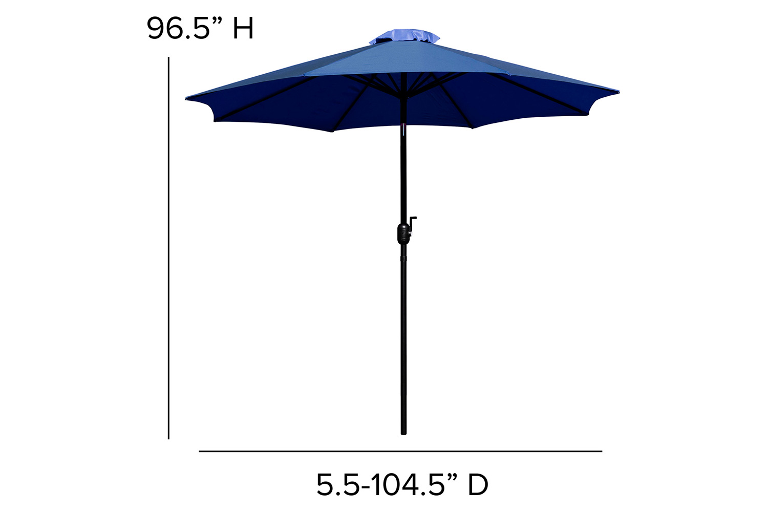 BLNK Sunny Round Umbrella with Crank and Tilt Function and Standing Umbrella Base - Navy