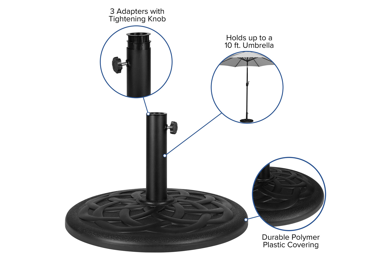 BLNK - Kona Universal Black Cement Patio Umbrella Base with Weatherproof Plastic Polymer Coating