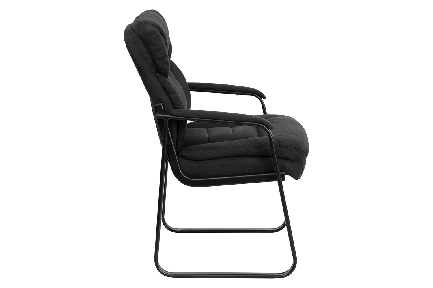 BLNK Isla Microfiber Executive Side Reception Chair with Lumbar Support and Sled Base - Black
