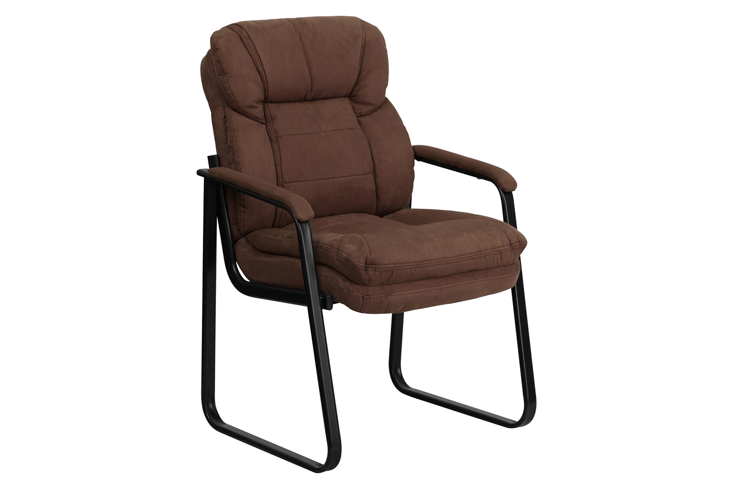 BLNK Isla Microfiber Executive Side Reception Chair with Lumbar Support and Sled Base - Brown