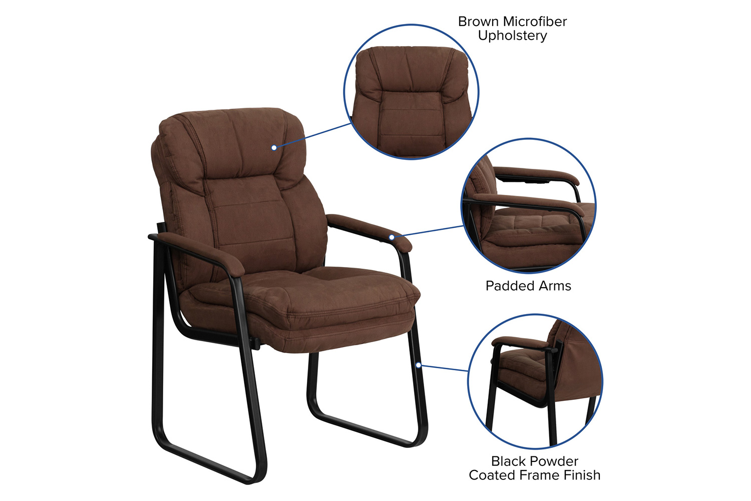 BLNK Isla Microfiber Executive Side Reception Chair with Lumbar Support and Sled Base - Brown