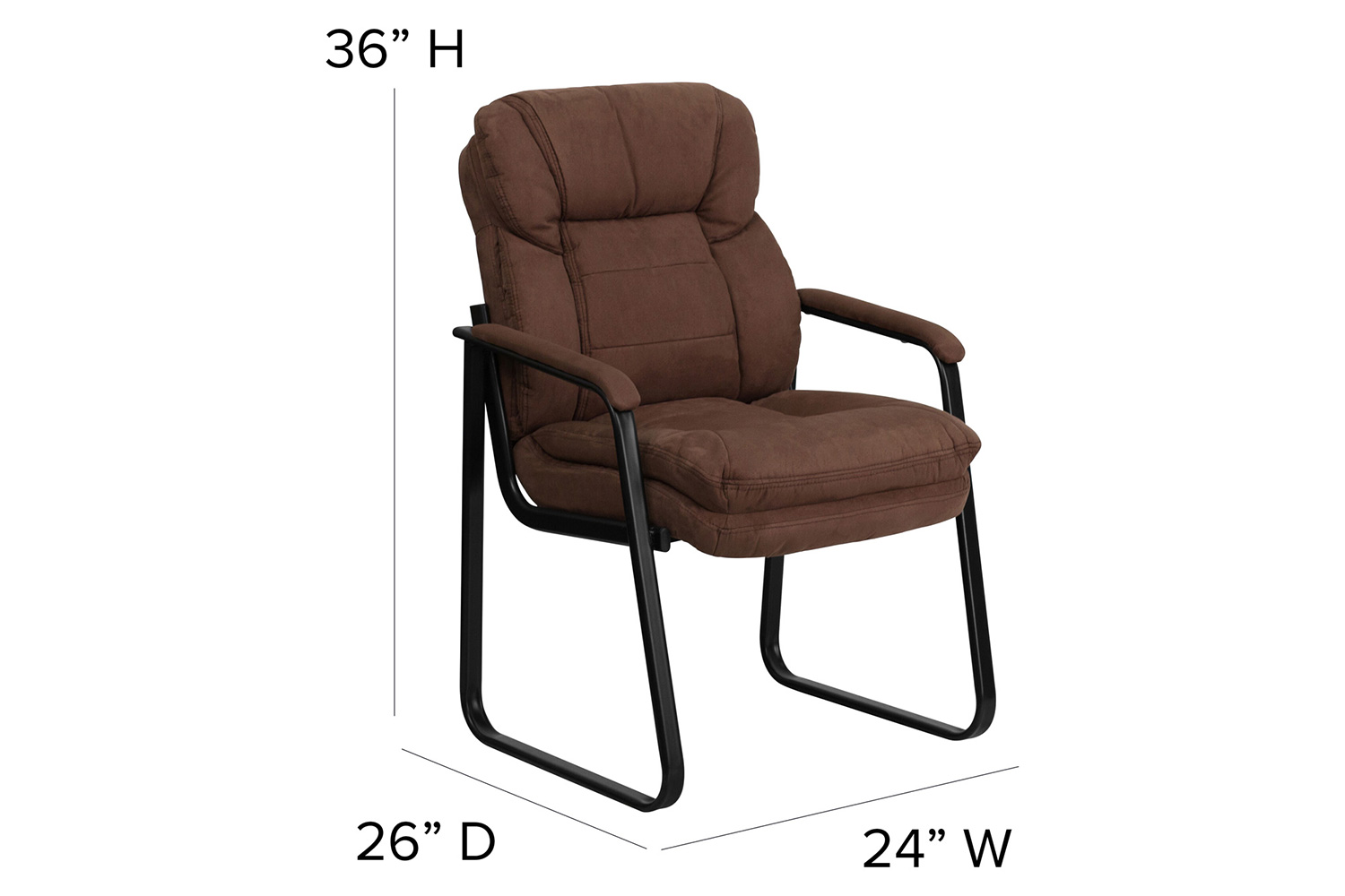 BLNK Isla Microfiber Executive Side Reception Chair with Lumbar Support and Sled Base - Brown