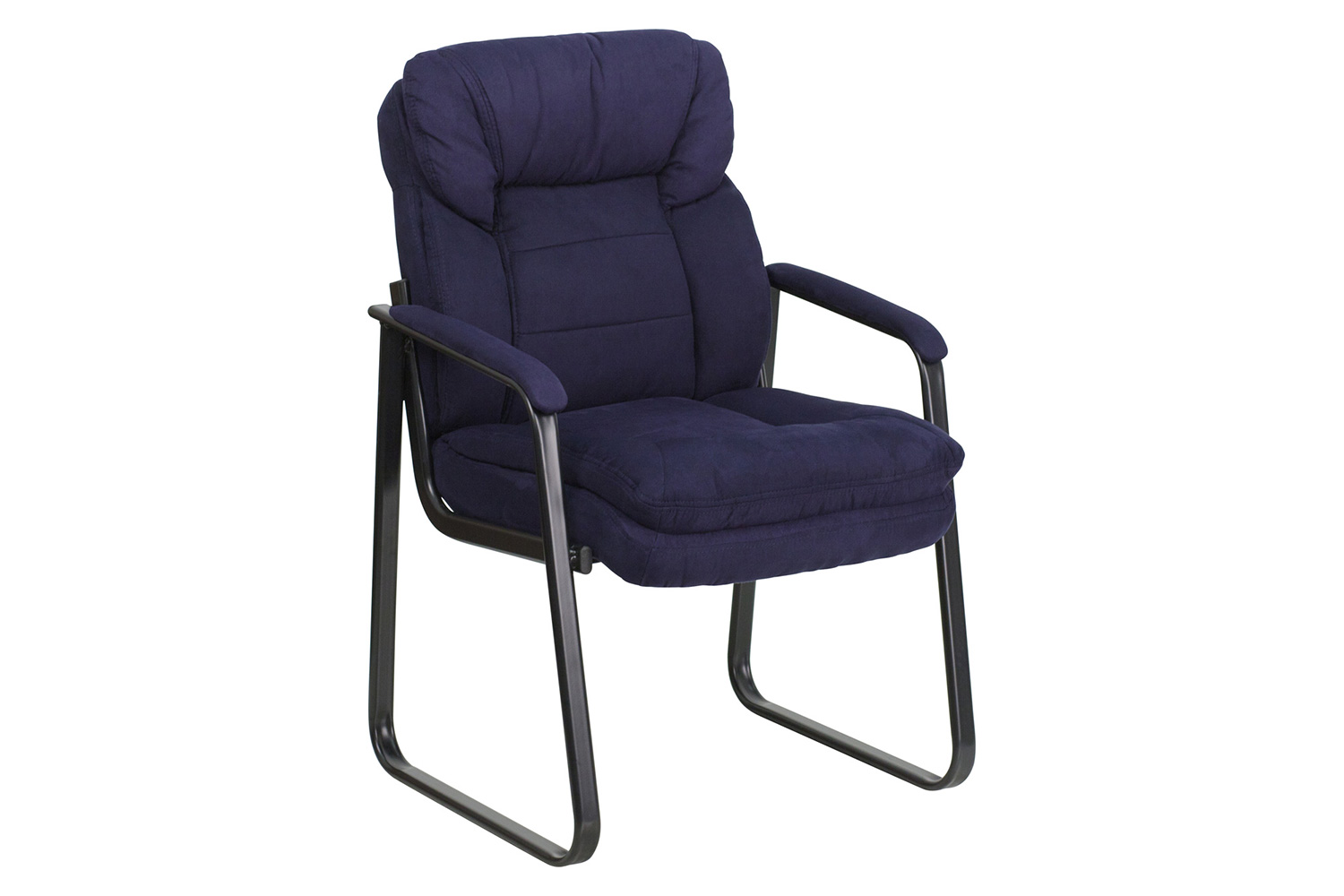 BLNK Isla Microfiber Executive Side Reception Chair with Lumbar Support and Sled Base - Navy